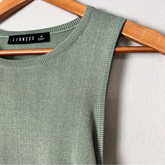 Lioness Military Minds in Sage Green Knit Mini Dress Sexy Drawstring Sides M - Picture 6 of 11